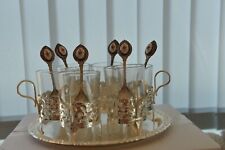 SERVICE A THE DORE ARGENT AVEC SES 6 CUILLERES ET SON PLATEAU DECOR METAL ARGENT