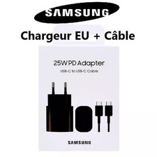 25W SAMSUNG Original Chargeur Rapide 25W NOIR USB Type C Galaxy S24 S23 S22 A15