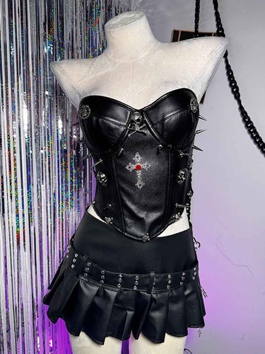 Corset cuir gothique y2k - corset,