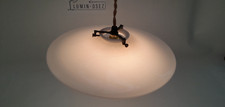 ANCIENNE SUSPENSION / LUSTRE OPALINE SOUCOUPE LISSE BLANCHE ÉLECTRICITÉ NEUVE