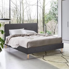 Lit double en tissu et en bois