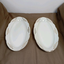 Lot de 2 Raviers ovales en porcelaine - KG Luneville France - Décor doré vintage