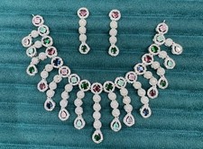 Collier ras du cou indien Bollywood plaqué argent mariage de mariée AD CZ...