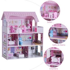 Maison de Poupée Luxueuse 5 Pièces 3 Étages Jouet Miniature + Accessoires Meuble