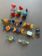 Lot 12 bonbons verre soufflé Murano? motif spirale orange deco vintage