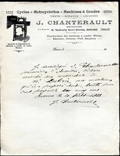 Facture CHANTERAULT.Beaune.représentant machine à coudre Exelsior.Gritzner.Pfaff