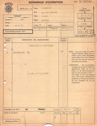 1957 facture raclet - ,