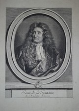 Gerard EDELINCK - Portrait de JEAN DE LA FONTAINE. Gravure d'après H. RIGAUD