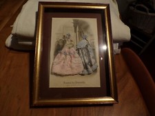 Ancien cadre gravure de mode rehaussé d'habits JOURNAL DES DEMOISELLES