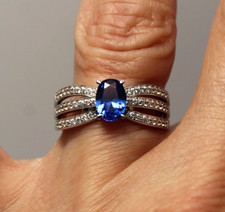 Bague en Argent Massif 925 Saphir de Synthèse et Zircons T.54 NEUF (L)