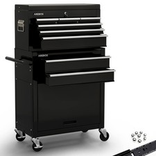 AREBOS Chariot à outils Servante d'atelier noir coffre malle rangement amovible