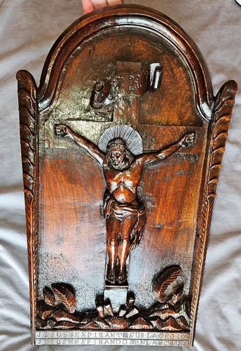 Cadre crucifix bois - , sculpté