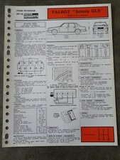 FICHE TECHNIQUE AUTOMOBILE TALBOT SOLARA GLS