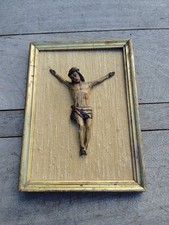 CHRIST en bois polychromé et cadre en bois doré XIX e