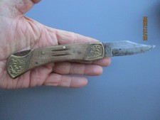 Ancien Massif Couteau Bois et Ornement laiton