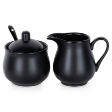 Crémier Sucrier Porcelaine Noire 3pcs Ensemble Élegant Service Café