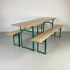 Vintage Industriel Allemand Bière Table Banc Set Jardin Mesure Longueur Naturel