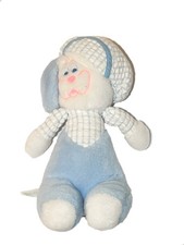 Ancienne Peluche Doudou Chien lapin bleu blanc rose Nounours 30 cm