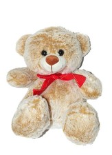 Fizzy Peluche doudou ours beige roux ruban rouge