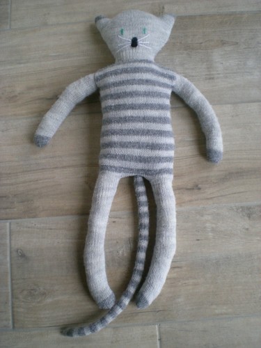 Chat doudou tricoté 60cm - chat,