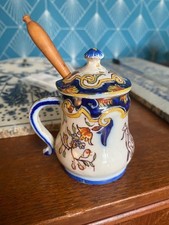 Pot céramique ancien île de Batz Bretagne – moutardier peint à la main, 9 cm hau