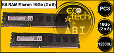KIT  16 Go - LOT de 2 Barrettes Mémoire RAM Micron (2 x 8Go) DDR3 PC3-12800U