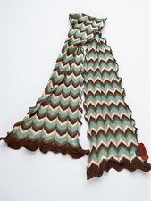 Missoni Iconic Zig Zag Pattern Long Scarf Turquoise Brown