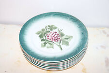 9 assiettes a dessert anciennes décor raisin , vigne, feuille faïence de Pexonne