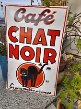 ancienne plaque émaillée bombée café chat noir