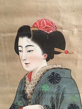 Peinture Rouleau Japonais XIX Ancien Japanese  Geisha