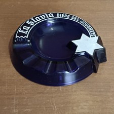 Collection Cendrier Publicitaire La Slavia,Bleu Cobalt, La Bière Des Gourmets