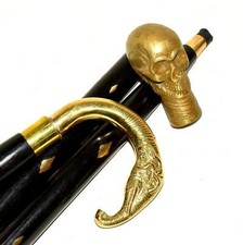 Canne En Bois Antique Nautique Avec Poignée En Laiton Et Crâne Cadeau