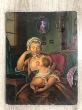 Tableau HSC Marouflé XIXéme Femme allaitant