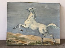 Tableau Peinture “Cheval Blanc” Huile Sur Toile, Signé