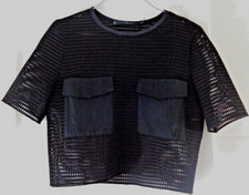 TRENDY Top court crop noir effet large maille résillée avec poche ZARA STUDIO M