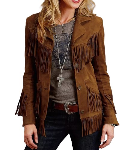 Veste franges cuir daim - à,