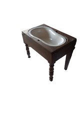 Ancien meuble de toilette en bois avec cuvette émaillée – meuble pot de chambre 