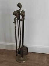 Ancien serviteur de cheminée signé en laiton poignées serres de rapace