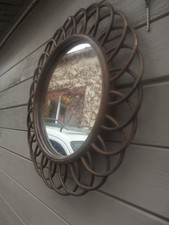 Ancien miroir Soleil vintage design En rotin osier Noir 1960/70's décoration