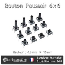 Bouton Poussoir Miniature 6 x 6 mm, Hauteur 4.3 à 15 mm, 5 à 20 pcs, Assortiment