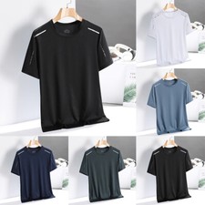 T-Shirt En Soie Glacée Pour Hommes Couleur Unie Manches Courtes Séchage /