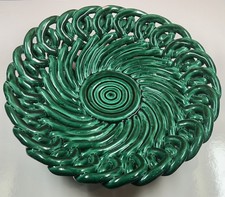 Grande coupe à fruits céramique tressée verte style Massier - 33 x 10 cm