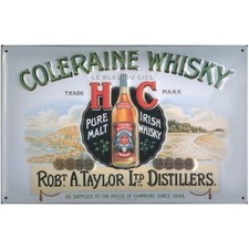 Plaque métal publicitaire 20x30 cm bombée en relief :  Coleraine Whisky.