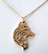 Collier "Tête de loup" en acier inoxydable doré et sa chaîne de 50 cm