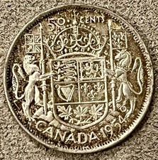 50 CENTS 1954 ELISABEH II CANADA GRANDE BRETAGNE ARGENT