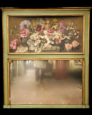 trumeau Louis XV patine à l'antique décor peinture bouquet floral . XX siècle .