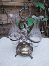 Très Joli Serviteur ancien Huilier Vinaigrier Métal Argenté 