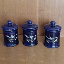 Pots. Épices En Faïence Alsace, Bleu Cobalt, Sucre Sel Café, Oiseaux, Dorure 