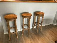 3 tabourets de bar bistrot bois blond avec assise en suédine en parfait état 