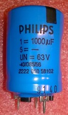 Lot de 4 condensateurs 1000µF 63V ; 25x38mm ;  3 broches ; Philips